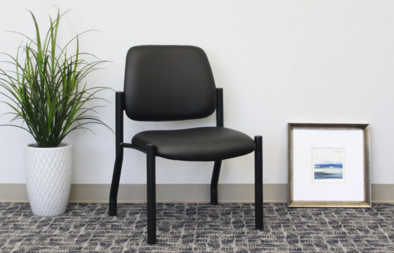 Boss Mid Back Armless Guest Chair, 300 lb capacity, Antimicrobial Vinyl, Black (B9595AM-BK) Each