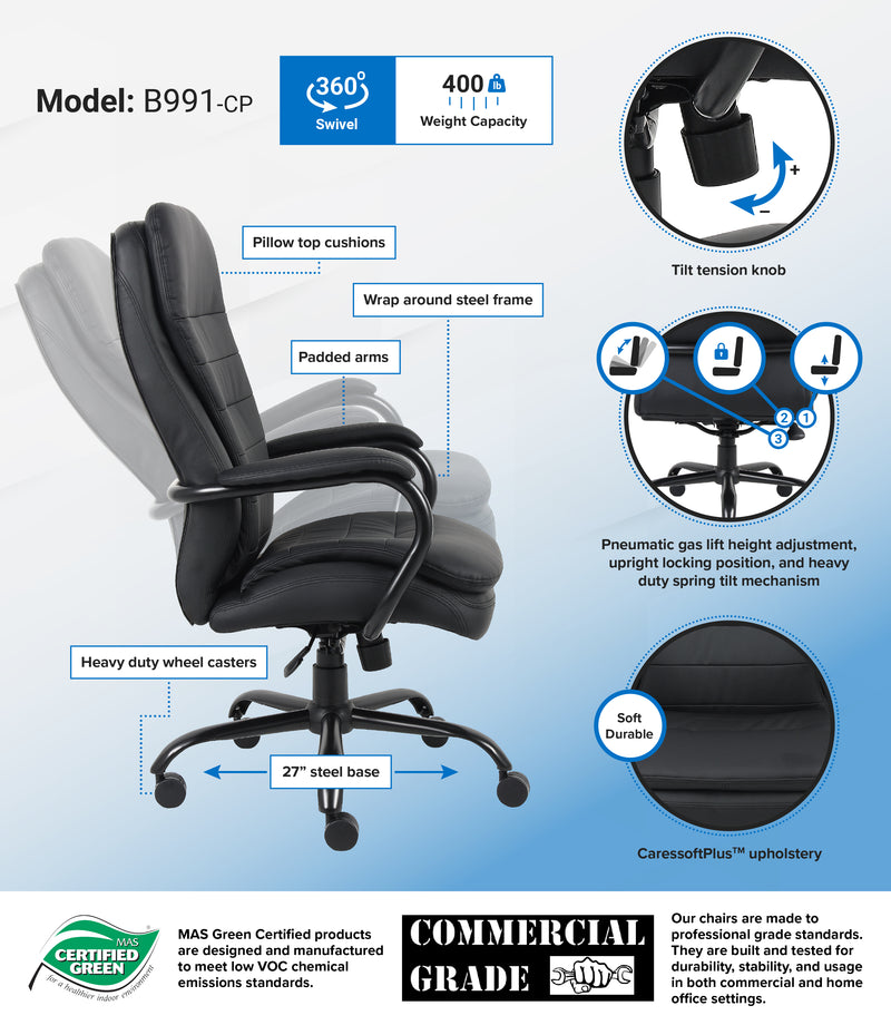 Boss Heavy Duty Double Plush CaressoftPlus Chair, 400 Lbs.  (B991-CP) Each