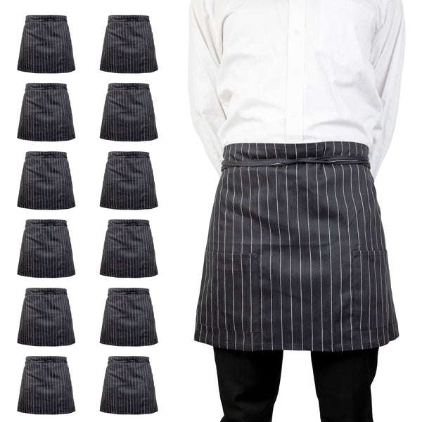 Arkwright Home Mariposa Half-Bistro Apron 18x30 Pin Stripe (12/Pack) (PNP-BISTROHLF-PNS) 12/PK