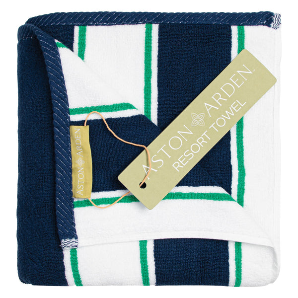 Aston & Arden Pinstriped Beach Towel 35x70 Navy/Green (P-BT-PNS-25BMN) 1/EA
