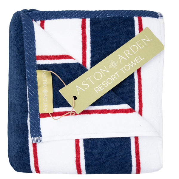 Aston & Arden Pinstriped Beach Towel 35x70 Navy/Red (PNP-BT-PINSTR-25NR) 1/EA