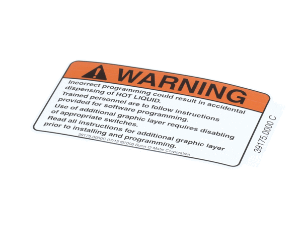 Bunn 39175.0000 Decal, Warning Overlay Graphic (BU39175-0000) Each