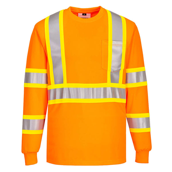 Portwest® Hi-Vis X Back Contrast Tape T-Shirt L/S , Orange, Size M (CA111ORRM) Each