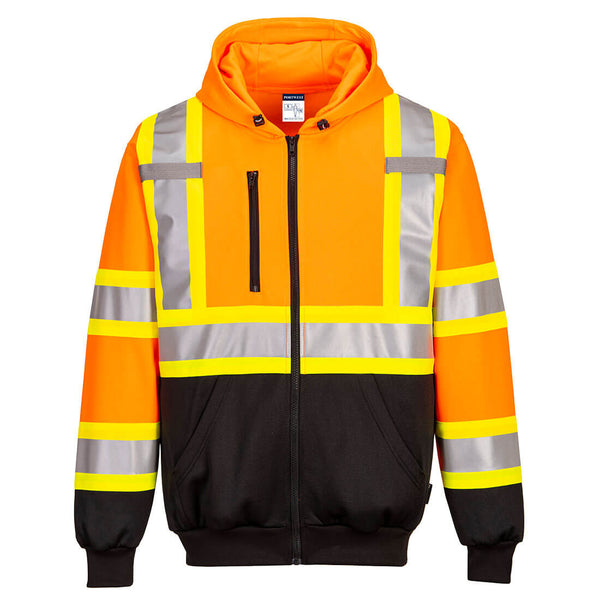 Portwest® Hi-Vis X Back Contrast Tape Zipped Hoodie , Orange, Size XXL (CA170ORRXXL) Each