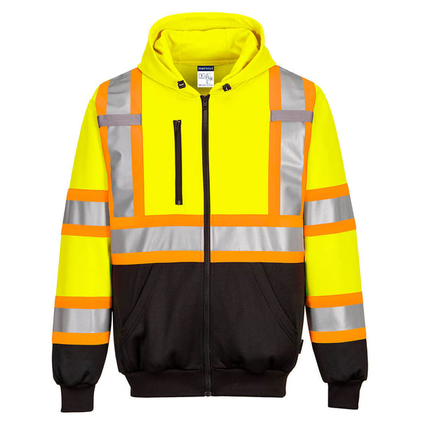 Portwest® Hi-Vis X Back Contrast Tape Zipped Hoodie , Yellow, Size S (CA170YERS) Each