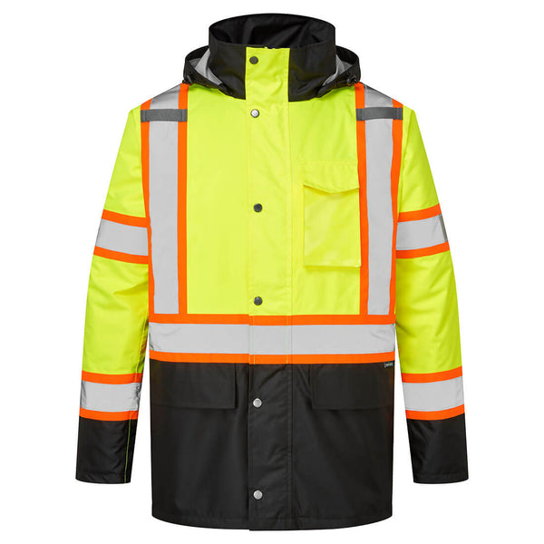 Portwest® Hi-Vis X Back Contrast Winter Traffic Jacket, Yellow/Black, Size XL (CA369YBRXL) Each