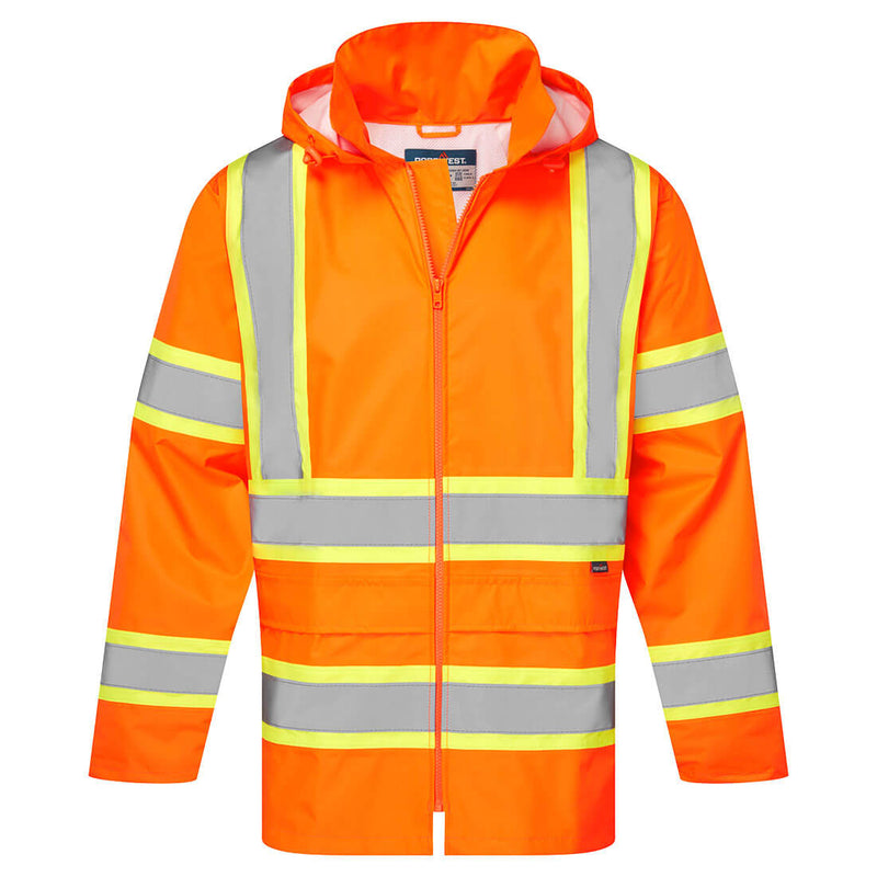 Portwest® Hi-Vis X Back Contrast Tape Rain Jacket, Orange, Size 5XL (CA400ORR5XL) Each