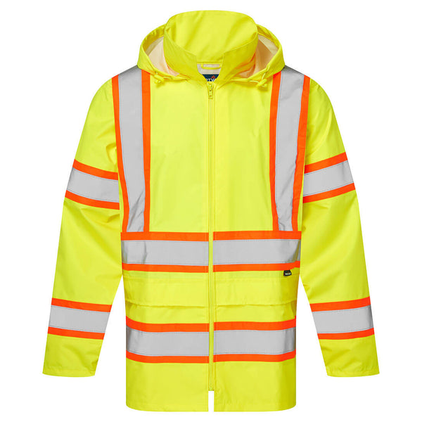 Portwest® Hi-Vis X Back Contrast Tape Rain Jacket, Yellow, Size XXL (CA400YERXXL) Each