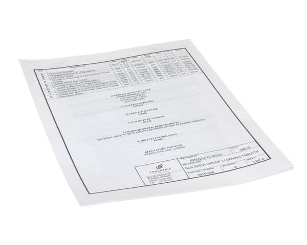CONCORDIA BEVERAGE SYSTEM 2910-004 MSDS SHEET FOR BREW TABLETS (CCO2910-004) Each