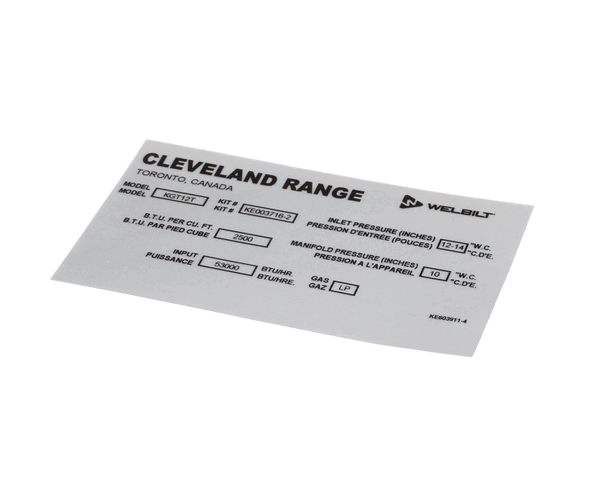 Cleveland Ke603911-4 Label;Convert Nat. To Lp (CLEKE603911-4) Each