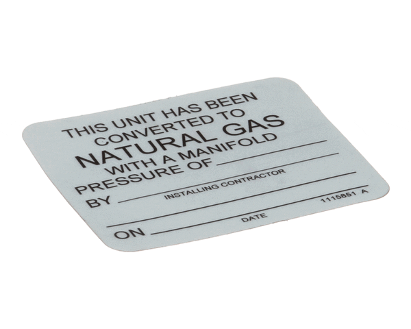 Convotherm 1115851 Label;Propane To Natural Gas C (COV1115851) Each