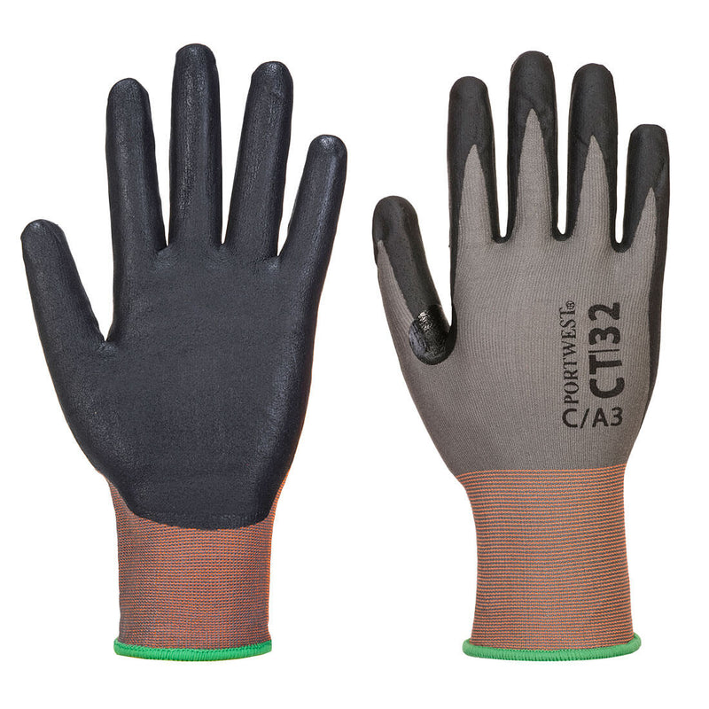 Portwest® CT Cut C18 Nitrile Glove A3, Gray/Black, Size XS (CT32G8RXS) Each