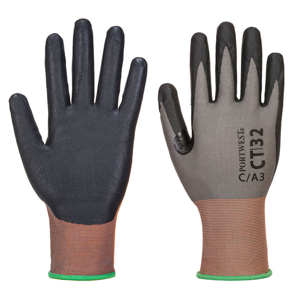 Portwest® CT Cut C18 Nitrile Glove A3, Gray/Black, Size L (CT32G8RL) Each