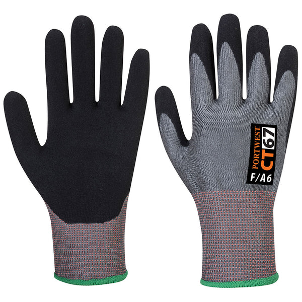 Portwest® CT Cut F13 Nitrile Glove A6, Gray/Black, Size S (CT67G8RS) Each
