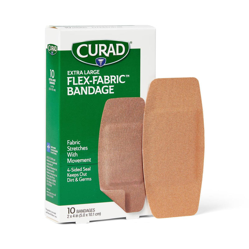 CURAD Flex-Fabric Adhesive Bandages, Extra Large 2" x 4" Strips, 10/Bx, 1/BX  (CUR00727RBV1H) Box of 1