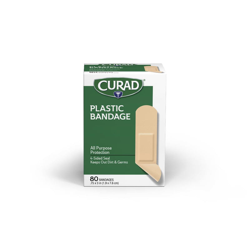 CURAD Plastic Adhesive Bandage, 3/4" x 3", 80 Bandages/Box, 1 BX (05166CS) Box of 1