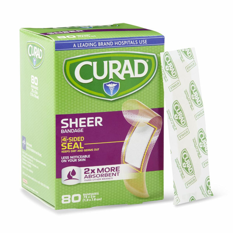 CURAD Sheer Adhesive Bandage, 3/4" x 3", 80/Box, 1/BX  (CUR02279RBZ) Box of 1