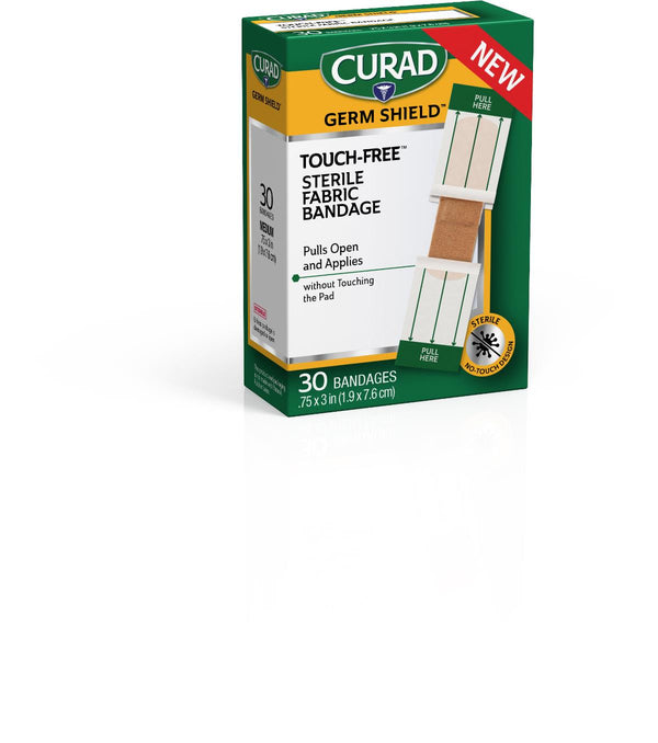 CURAD Germ-Shield Touch-Free Fabric Bandages, Sterile, 0.75" x 3", 30/Bx, 1/BX  (CUR1930FH) Box of 1