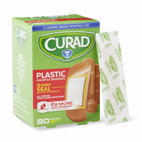 CURAD Plastic Adhesive Bandage, Assorted Sizes, 80 Bandages/Box, 1/BX  (CUR45157RBZ) Box of 1