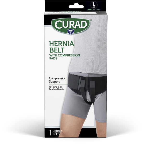 CURAD Hernia Belt with Removable Compression Pads, Hook-and-Loop Closure, Elastic, Black, Size L, Retail Packaging, 1 EA (CURORT224LHH) Each