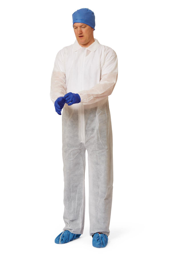 Heavyweight Spunbond Polypropylene Coveralls with Elastic Wrists and Open Ankles, Size XL, White, 25/CS  (NONCV150XL) Case of 25