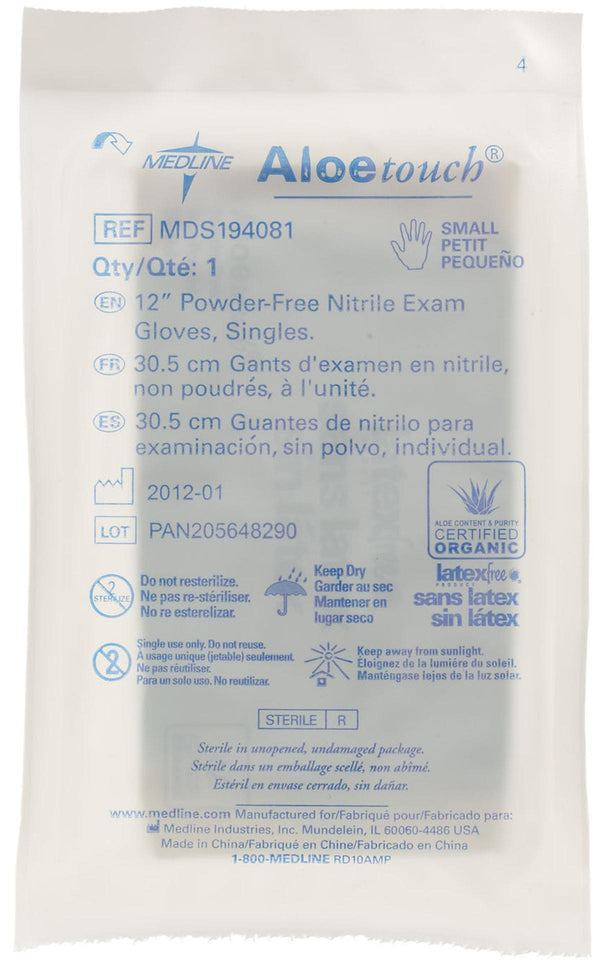 AloeTouch 12" Powder-Free Nitrile Exam Gloves, Sterile Singles, Size S, 400/CS (MDS194081) Case of 400