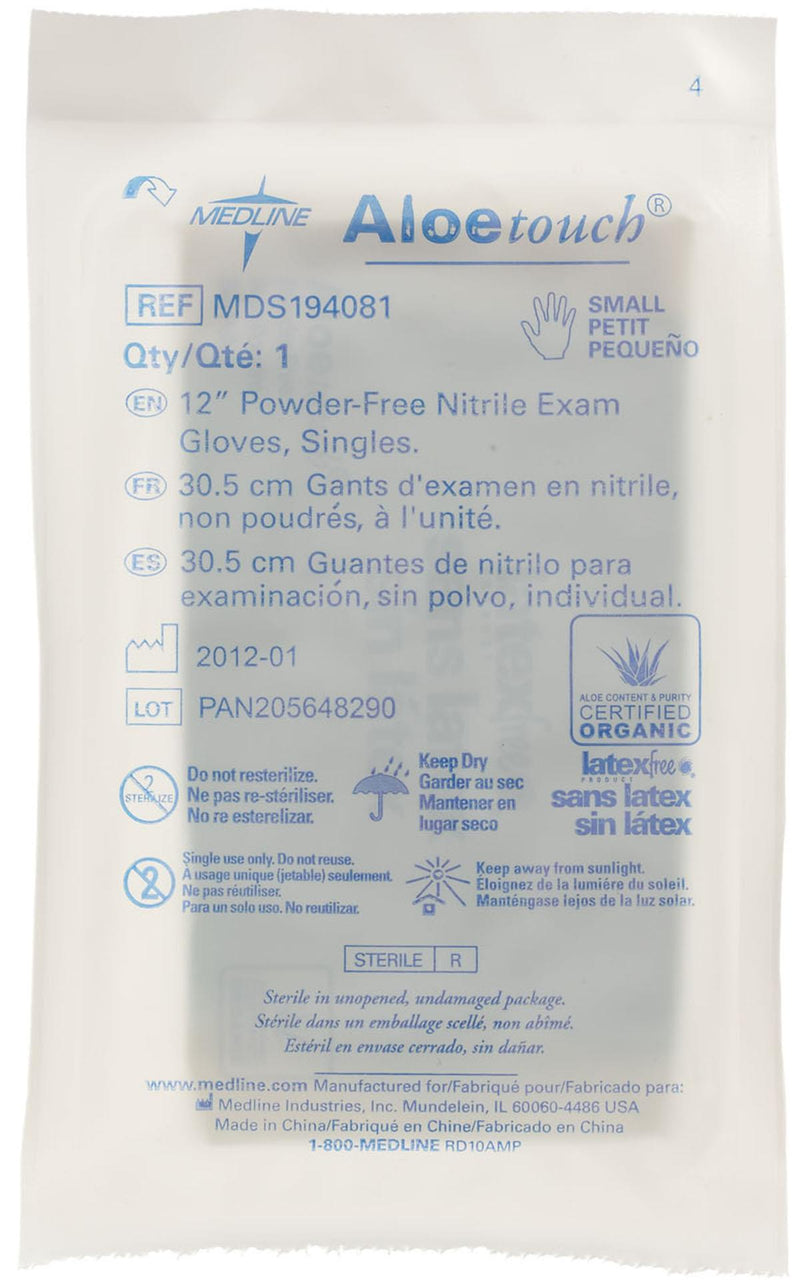 AloeTouch 12" Powder-Free Nitrile Exam Gloves, Sterile Singles, Size S, 400/CS (MDS194081) Case of 400