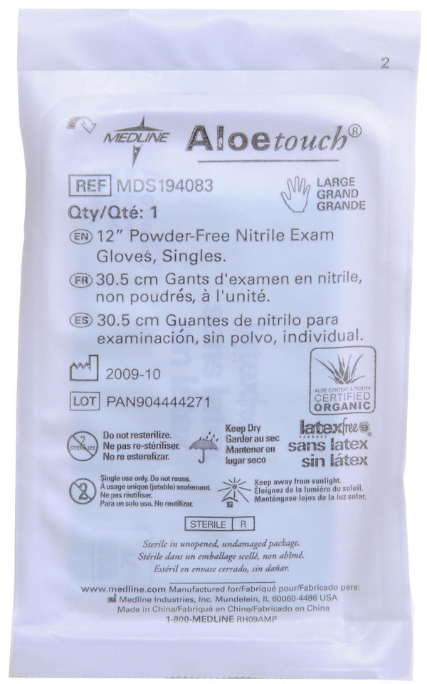 AloeTouch 12" Powder-Free Nitrile Exam Gloves, Sterile Pairs, Size L, 200/CS (MDS194087) Case of 200