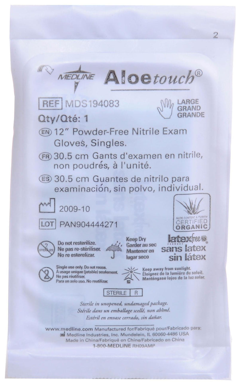 AloeTouch 12" Powder-Free Nitrile Exam Gloves, Sterile Pairs, Size L, 200/CS (MDS194087) Case of 200