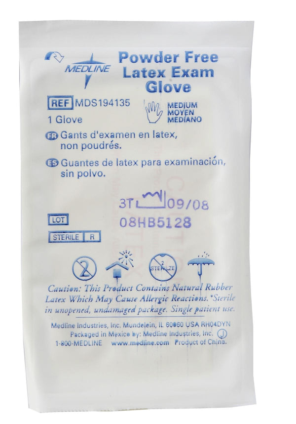 Sterile Powder-Free Latex Exam Gloves, Singles, Size M, 400/CS (MDS194135) Case of 400
