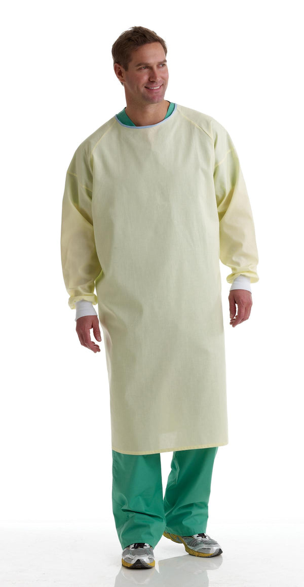 Economy Cloth Unisex Isolation Gowns, Yellow, 6 dozen/case, 12/DZ  (MDT011204) 1 Dozen