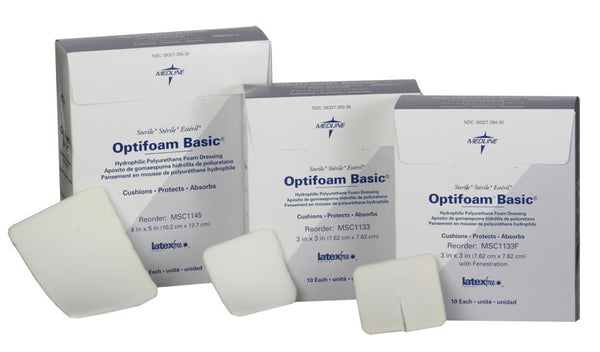 Optifoam Basic Hydrophilic Polyurethane Foam Dressing, 4" x 5", 100/CS  (MSC1145) Case of 100