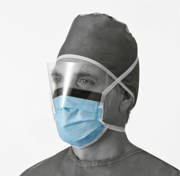 ASTM Level 1 Surgical Face Mask with Ties, Eye Shield, Anti-Fog Foam Strip, Blue, 100/CS  (NON27420) Case of 100