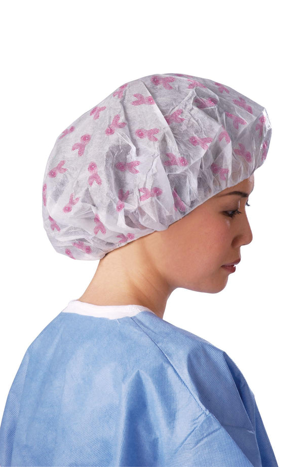 Pro Series Bouffant Caps, Pink Ribbon Breast Cancer Awareness Print, 24", 500/CS (NON28230R) Case of 500