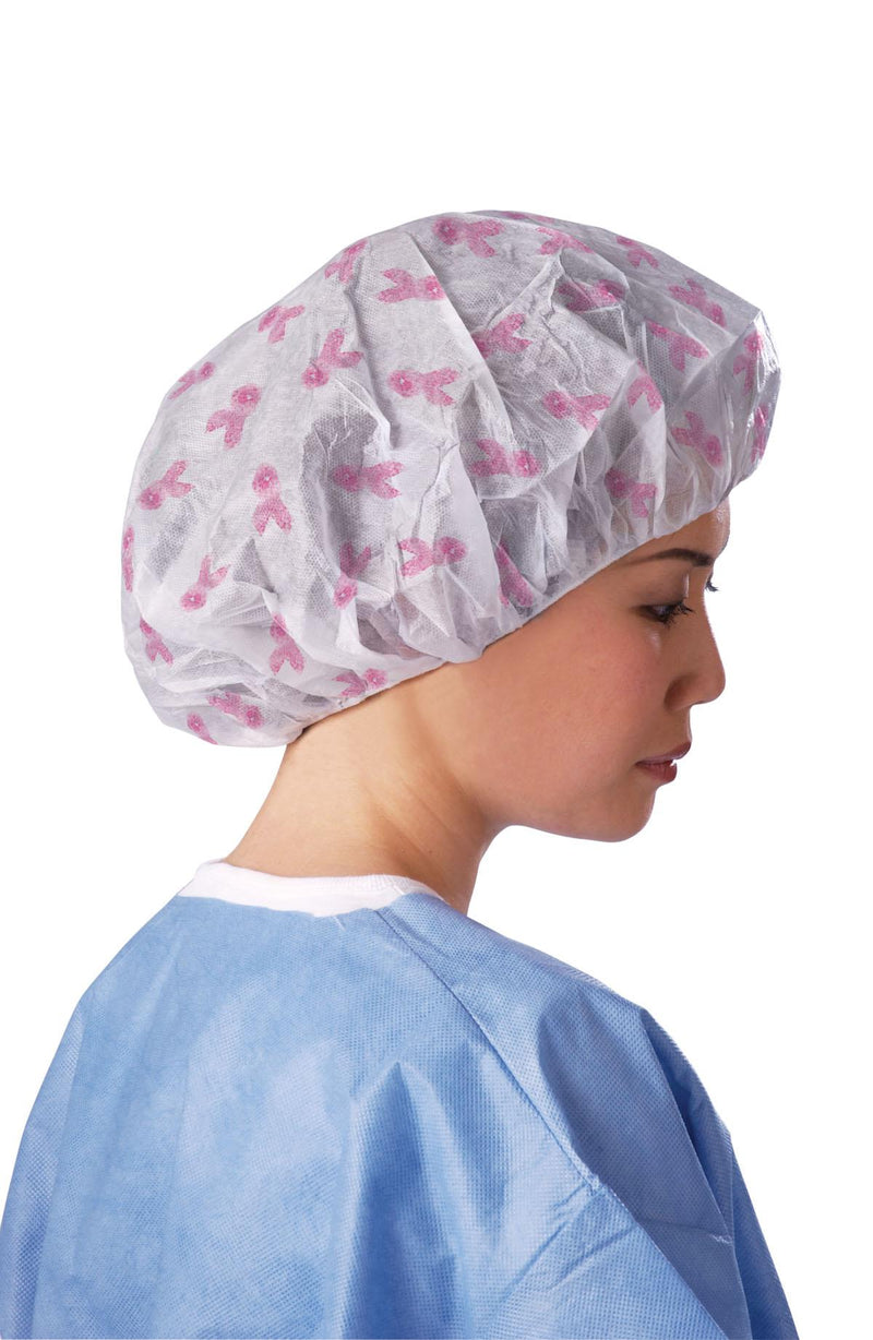 Pro Series Bouffant Caps, Pink Ribbon Breast Cancer Awareness Print, 24", 500/CS (NON28230R) Case of 500