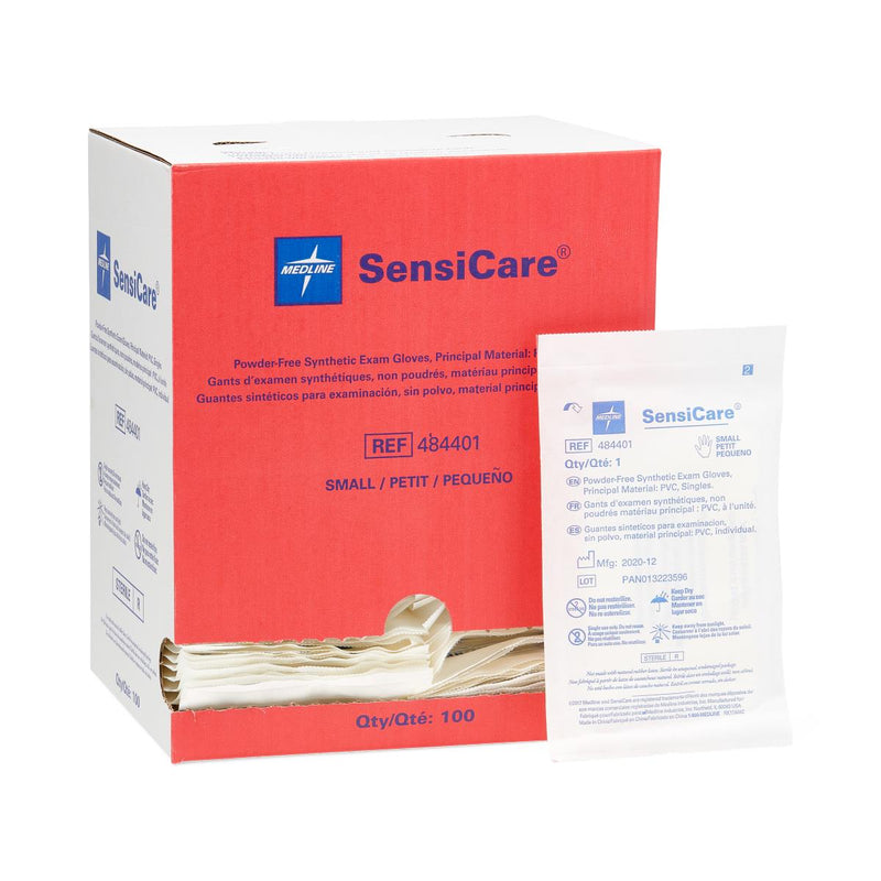 SensiCare Sterile Powder-Free Stretch Vinyl Exam Gloves, Singles, Size S, 400/CS  (484401) Case of 400