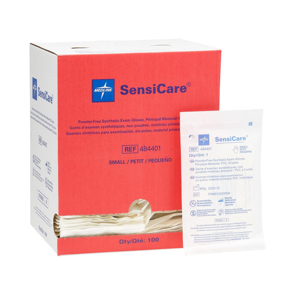 SensiCare Sterile Powder-Free Stretch Vinyl Exam Gloves, Singles, Size S, 100/BX (484401Z) Box of 100