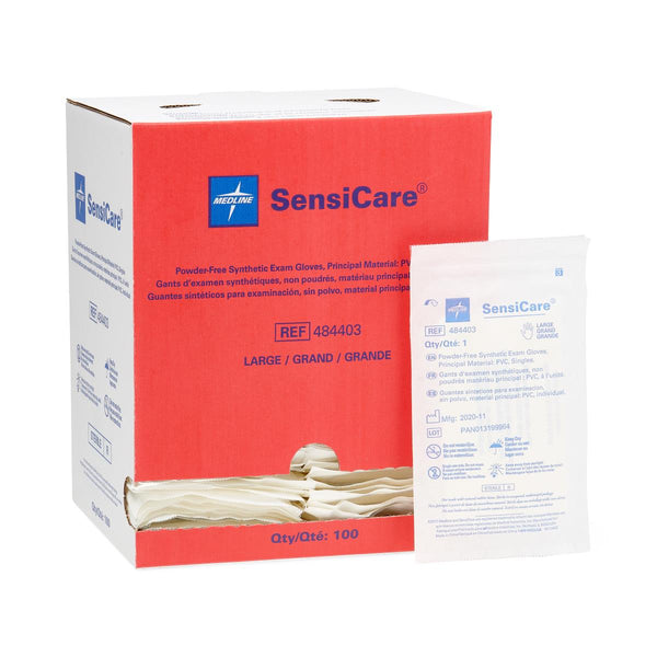SensiCare Sterile Powder-Free Stretch Vinyl Exam Gloves, Singles, Size L, 100/BX (484403Z) Box of 100