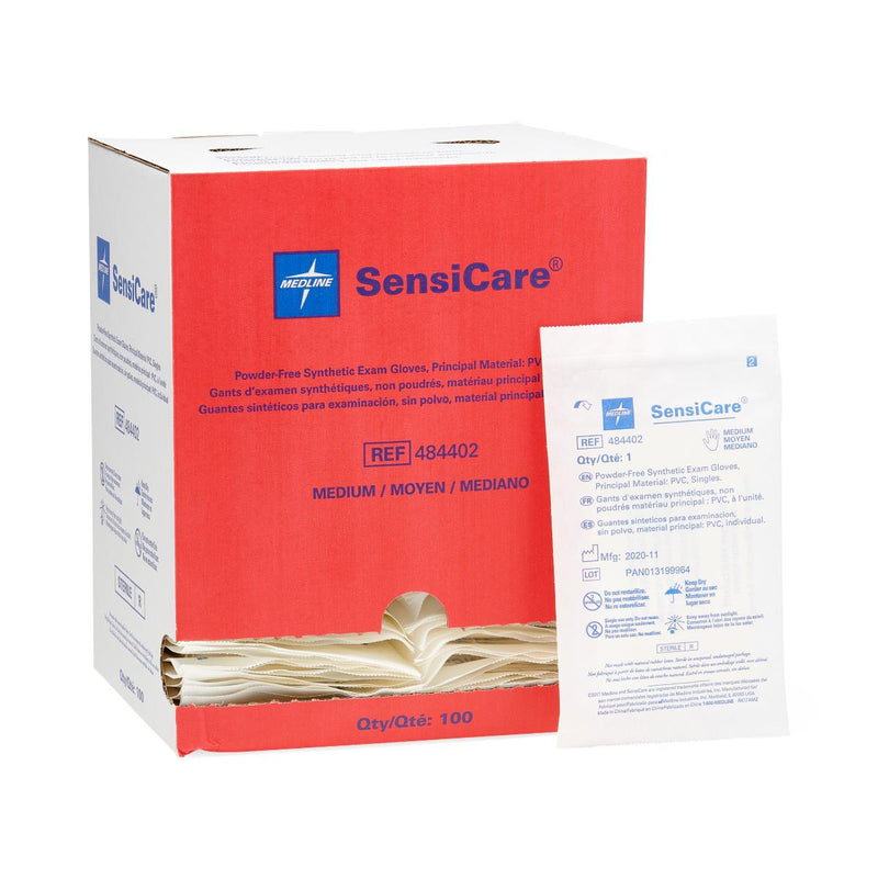 SensiCare Sterile Powder-Free Stretch Vinyl Exam Gloves, Singles, Size M, 400/CS  (484402) Case of 400