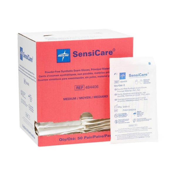 SensiCare Sterile Powder-Free Stretch Vinyl Exam Gloves, Pairs, Size M, 200/CS  (484406) Case of 200
