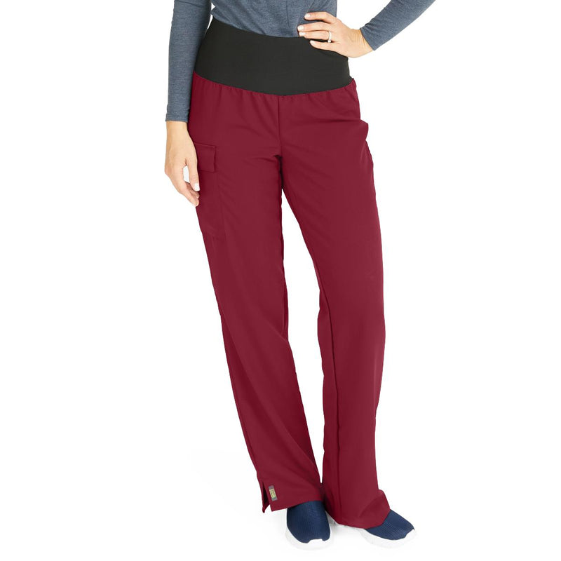 Ocean AVE Women's Stretch Wide Waistband Scrub Pants with Cargo Pocket, Wine, Petite Inseam, Size XS, 1/EA  (5560WNEXSP) Each