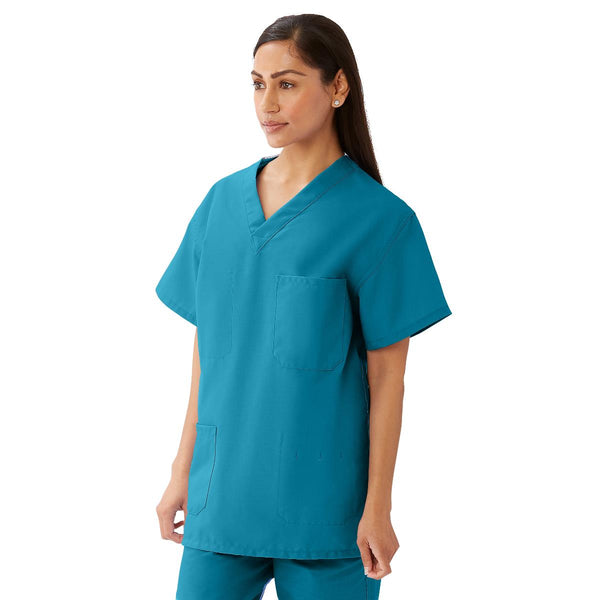 AngelStat Unisex Reversible V-Neck Scrub Top with 4 Pockets, Peacock, Size 3XL, Medline Color Code, 1/EA  (630NBTXXXL-CM) Each