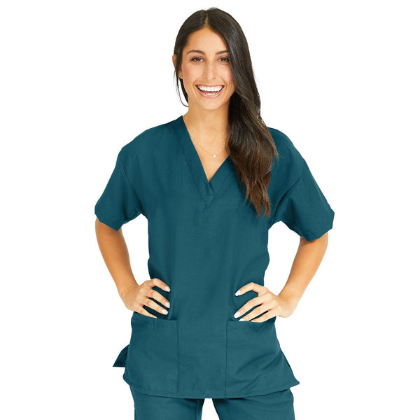 PerforMAX Women's V-Neck 2-Pocket Tunic Scrub Top, Size XS, Caribbean Blue, 1/EA  (839JCBXS) Each