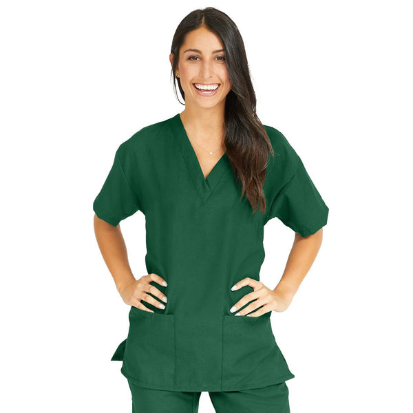 PerforMAX Women's V-Neck 2-Pocket Tunic Scrub Top, Size L, Evergreen, 1/EA  (839JEGL) Each