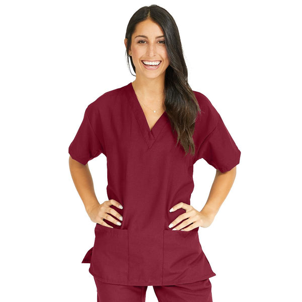 PerforMAX Women's V-Neck 2-Pocket Tunic Scrub Top, Size XL, Wine, 1/EA  (839JWNXL) Each