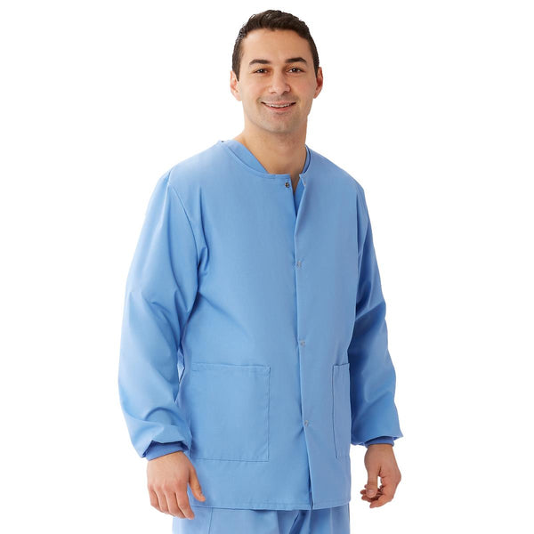 AngelStat Unisex Snap-Front Warm-Up Scrub Jacket, Ceil Blue, Size 3XL, 1/EA  (849NTHXXXL) Each