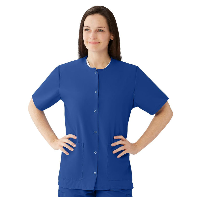 Medline Women's Snap-Front Jewel-Neckline Scrub Top, 2 Pockets, Sapphire, Size 2XL, 1/EA  (851NHTXXL) Each