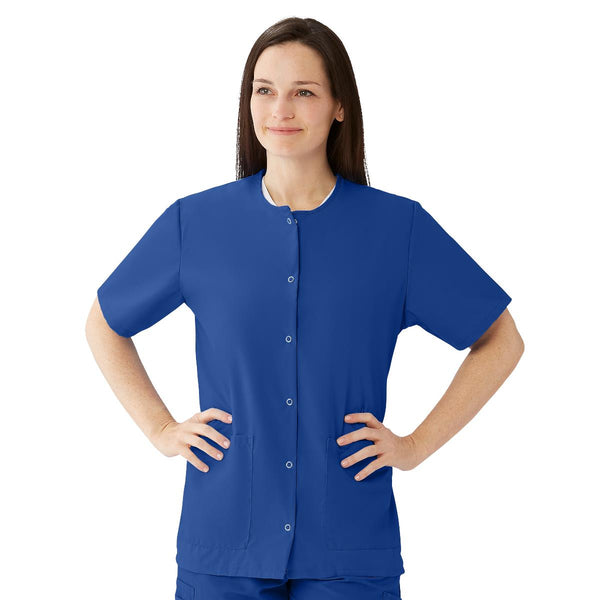 Medline Women's Snap-Front Jewel-Neckline Scrub Top, 2 Pockets, Sapphire, Size 3XL, 1/EA  (851NHTXXXL) Each