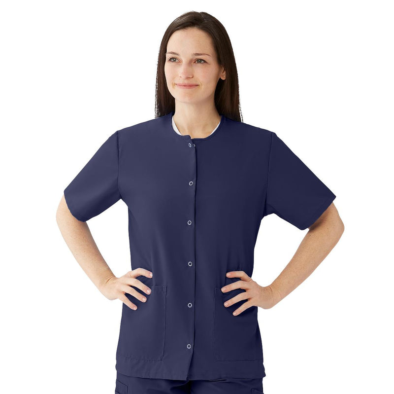 Medline Women's Snap-Front Jewel-Neckline Scrub Top, 2 Pockets, Navy, Size 2XL, 1/EA  (851NNTXXL) Each