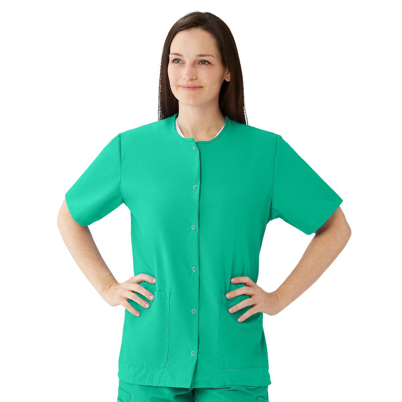 Medline Women's Snap-Front Jewel-Neckline Scrub Top, 2 Pockets, Jade, Size S, 1/EA  (851NTJS) Each